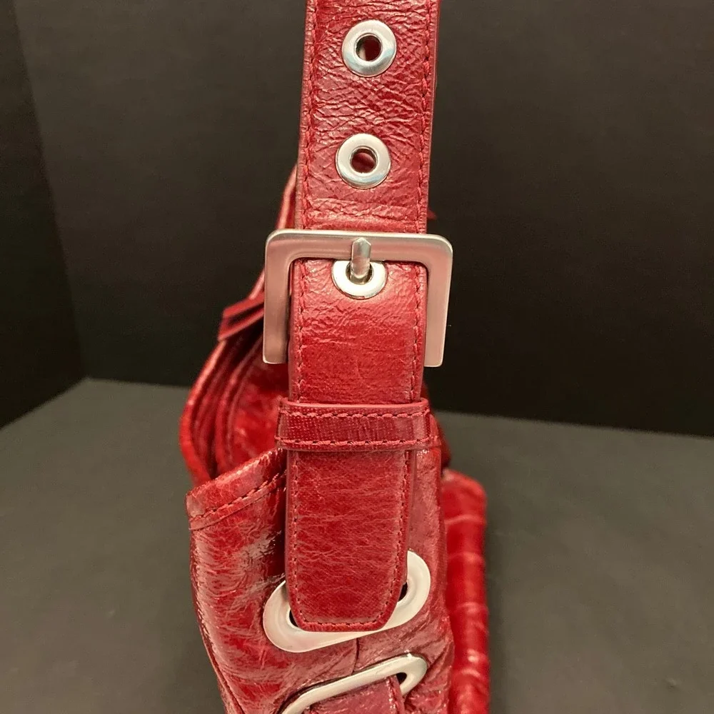 Stuart Weitzman Cala Medium‎ Bucket Bag Purse Claret Red Glass Patent Leather